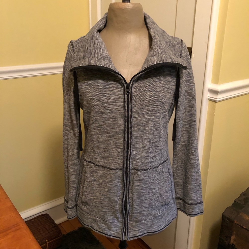 Talbots Black Gray and White Casual Athleisure Jacket Size M 100% cotton